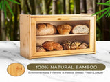 CARLA HOME Double Layer Bamboo Bread Box for Kitchen Counter with Large Capacity and Transparent LSB-36092