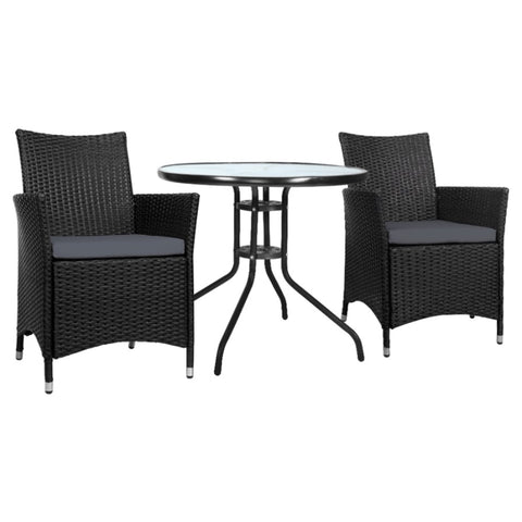 Gardeon 3PC Bistro Set Outdoor Furniture Rattan Table Chairs Cushion Patio Garden Idris ODF-CHAIRSET-630