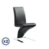 2x Z Shape Black Leatherette Dining Chairs with Stainless Base V43-DC-ZC-BL