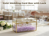 Golden Clear Glass Jewelry Box, Card Box, Elegant Glass Keepsake Memory Box, Decorative V1192-AZ-W-18499