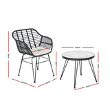 Gardeon 3PC Outdoor Furniture Bistro Set Lounge Setting Table Chairs Cushion Patio Grey ODF-RATTAN-3PCS-GE