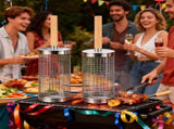 304 Stainless Steel Rolling Grill Basket Set with Removable Handle for Vegetables, Shrimp and V1189-LC-HW-00409