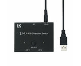 8K DP 1 In 2 Out Displayport Splitter Switch for HDTV Graphics Card Computer - Black V1263-JX-248