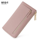 Genuine Leather Wallet RFID Blocking Wallet Long Zipper Clutch Women'S Phone - Pink - Size m V1347-939-47482-PNK-M