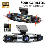 4-Camera Dash Cam 1080P Full-HD Dash Cam Car Dash Cam With 64GB Memory Card - Black - Size 01 V1102-800-10132-BLK-01