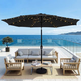 Instahut Outdoor Umbrella 2.9m Market Umbrella with Base String Light Black XFEL-UMB-FLAP-51-BK