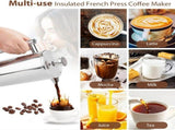 304 Stainless Steel French Press Coffee Maker, Household Hand-Brew Coffee Pot, Includes One Filter V1265-AU-492-1500ML-LW