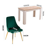 Natural Rectangular Dining Table with 4x Green Velvet Chairs V264-DNT-409C-NTR-DNC-414V-GRN-4