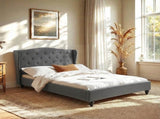 Artiss Double Bed Frame with Wingback Headboard Grey Linen Upholstered Platform Bed Base BFRAME-G-PIER-D-GY-ABC