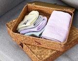 2 Pack Seagrass Storage Boxes with Lids, Natural Woven Wicker Shelf Baskets Stackable Rectangular V1237-ZY00B088R37XWZ