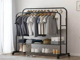Heavy Thicken Metal Double Clothes Rail Sturdy Open Hanging Shelf Storage Rack V767-ZJJ211-BK-G3