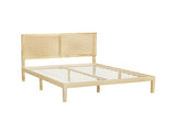 Artiss Bed Frame Queen Size with Rattan Headboard Wooden Bed Base BRUNO WBED-BRUNO-RIBO-Q-WD