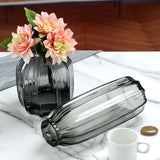 Black Grey Glass Vase for Flowers,Dark Grey Bud Tall Glass Vases,Simple Striped Design for Home V1192-AZ-W-15848