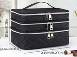 Fashionable and light luxury large-capacity black embroidered diamond-shaped cosmetic bag with three V1105-YAHZB-002