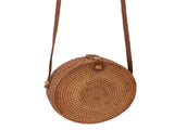 Handwoven Round Rattan Bag Tropical Beach Style Woven Shoulder Rattan Bag with Leather Strap 20cm V1294-YM0706-3117230158011