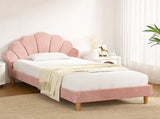 Artiss Bed Frame King Single Size Scallop-Shape Bedhead Beds Base Pink Velvet Fabric BFRAME-G-ROSY-KS-PK-AB