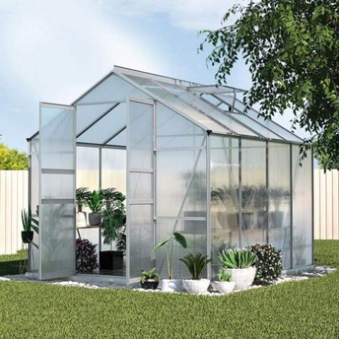 Green Fingers Greenhouse 2.42x2.5x2.26M Aluminium Double Doors Green House Garden Shed GH-ALU-C-242X250-DOU-AB