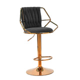 2x Height Velvet Padded Golden Round Base Barstools Chairs with Backrest and Footrest -BLACK V255-GP1800R-BLACK