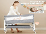 3-in-1 Adjustable Height Baby Bassinet Crib with Mosquito Net and Storage Basket in Grey V178-59240