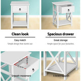 Artiss 2 X Bedside Table 1 Drawer with Shelf - EMMA White DRESS-D-BS-1DX2