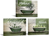 Green Bathroom Picture Wall Decor Relax Soak Unwind Signs Poster Canvas Print Art Botanical Leaf V1192-AZ-W-26529