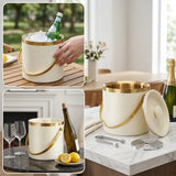3L Stainless Steel Double-Wall Vacuum Ice Bucket with Lid & Tongs Home & Commercial Champagne V1232-BXGBT-002