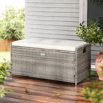 Gardeon Outdoor Storage Bench Box Wicker Garden Sheds Tools Cushion Patio Furniture Grey ODF-OSB-RAT-GE