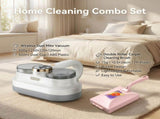 Winter Cleaning Kit White Wireless Dust Mite Vacuum and Pink Double Roller Carpet Brush Combo - UV V888-ELOSUNG53531