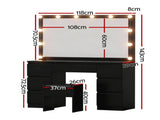 Artiss Dressing Table Vanity Desk Set Stool 12 Led Bulbs Black FURNI-N-DRESS02-LED-BK-AB