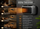 Wall Mount Mini Fan Heater Timer Portable Electric Heater Home Office V1221-XM-LB602-GM45