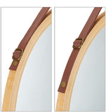 Hanging Round Wall Mirror 45 cm - Solid Bamboo Frame and Adjustable Leather Strap for Bathroom and V178-36015