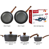 5Pieces Non-Stick Marble Coating Saucepan/Casserole/Fry Pan Cookware Set V915-CV0057