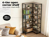 Artiss 6 Tiers Bookshelf Corner Shelf Bookcase Display Shelves Oak MET-BSHELF-LS-WD