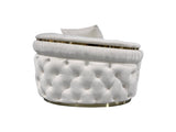 3 Seater Sofa Beige Velvet Fabric Solid Wood construction Gold Stainless Steel Trim V43-SOF-DUK3SBG