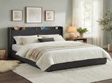 Artiss King Bed Frame Gas Lift Storage Bed with Charging Ports Upholstered Geometric Headboard BFRAME-G-MORFEI-K-BK-ABC