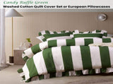 Vintage Design Homewares Candy Ruffle Green Striped Washed Cotton Quilt Cover Set Queen V442-HIN-QUILTCS-CANDYRUFFLE-GREEN-QS