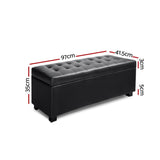 Artiss Storage Ottoman Blanket Box 97cm Leather Black OTM-L2-BK