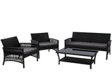 Gardeon 4PCS Outdoor Sofa Set Wicker Harp Chair Table Garden Furniture Black ODF-RATTAN-HARP-BK-AB