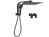 Matt Black Twin Set 12" Large Shower Head 3 Modes Handheld Gooseneck Arm Wall Taps V1233-A702BHS002M4CBKSS112BCPF0272BK
