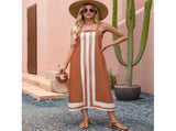 Women Bohemian Floral Dress Summer Casual Color Block Overall Dress Coverups Light Blue S V1369-AZ3-W-11498