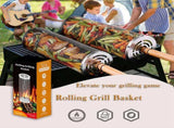 Rolling Grill Basket Set with Removable Wooden Handle 304 Stainless Steel BBQ Rotating Cage for V1107-CS-SKL
