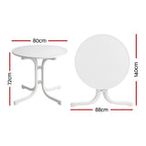Gardeon Outdoor Side Table 80cm Folding Steel Round Bistro Desk Cafe Patio Furniture White ODF-TB-STFD-WH