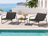 Gardeon Outdoor Bistro Set 3 Piece Patio Furniture Textilene Chairs Glass Table ODF-BISTRO-TEX-BK