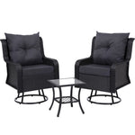 Gardeon 3PC Outdoor Furniture Bistro Set Lounge Wicker Swivel Chairs Table Cushion Black ODF-RAN-ROAT-3PCS-BK-AB