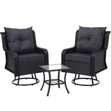 Gardeon 3PC Outdoor Furniture Bistro Set Lounge Wicker Swivel Chairs Table Cushion Black ODF-RAN-ROAT-3PCS-BK-AB