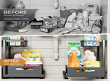 CARLA HOME Under Sink Organiser 2-Pack - Sliding Drawer - Black - Adjustable Under Sink Organiser LSB-36590