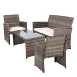 Gardeon 4 PCS Outdoor Sofa Set with Storage Cover Rattan Chair Furniture Grey ODF-RATTAN-4PC-AB-GE-COVER