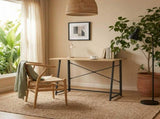 CARLA HOME Foldable Computer Desk - Oak Steel Frame Study Table - Brown - Foldable Desk V178-36467