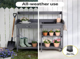 Gardeon Outdoor Potting Bench Table Storage Cabinet Potters Garden Workstation Grey OSC-CABI-WOOD-WHEEL-GE