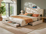 Artiss Queen Bed Frame with Charging Station and Storage Drawers Beige 300KG Noise Free BFRAME-L-SOME-Q-BG-AB